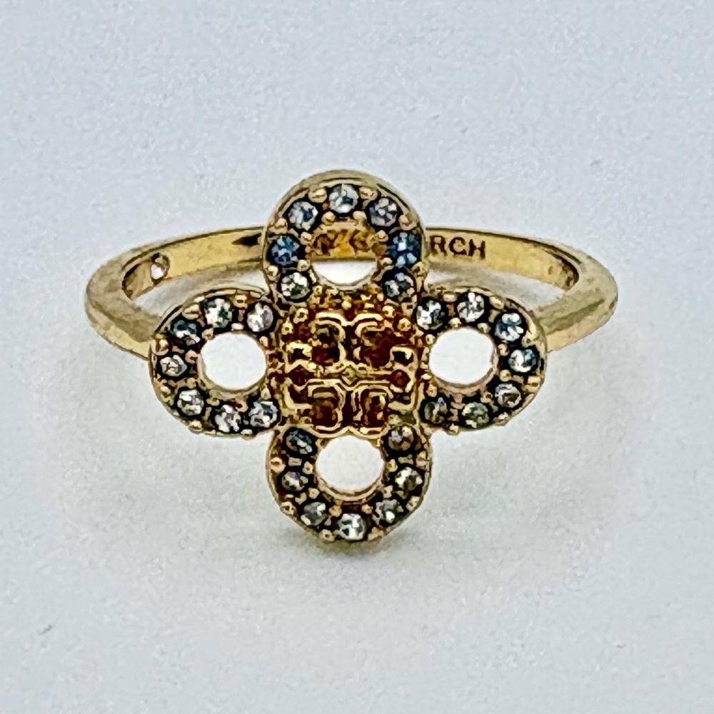 Tory Burch Miller T Pave Clover Ring - Size 7 NWT!